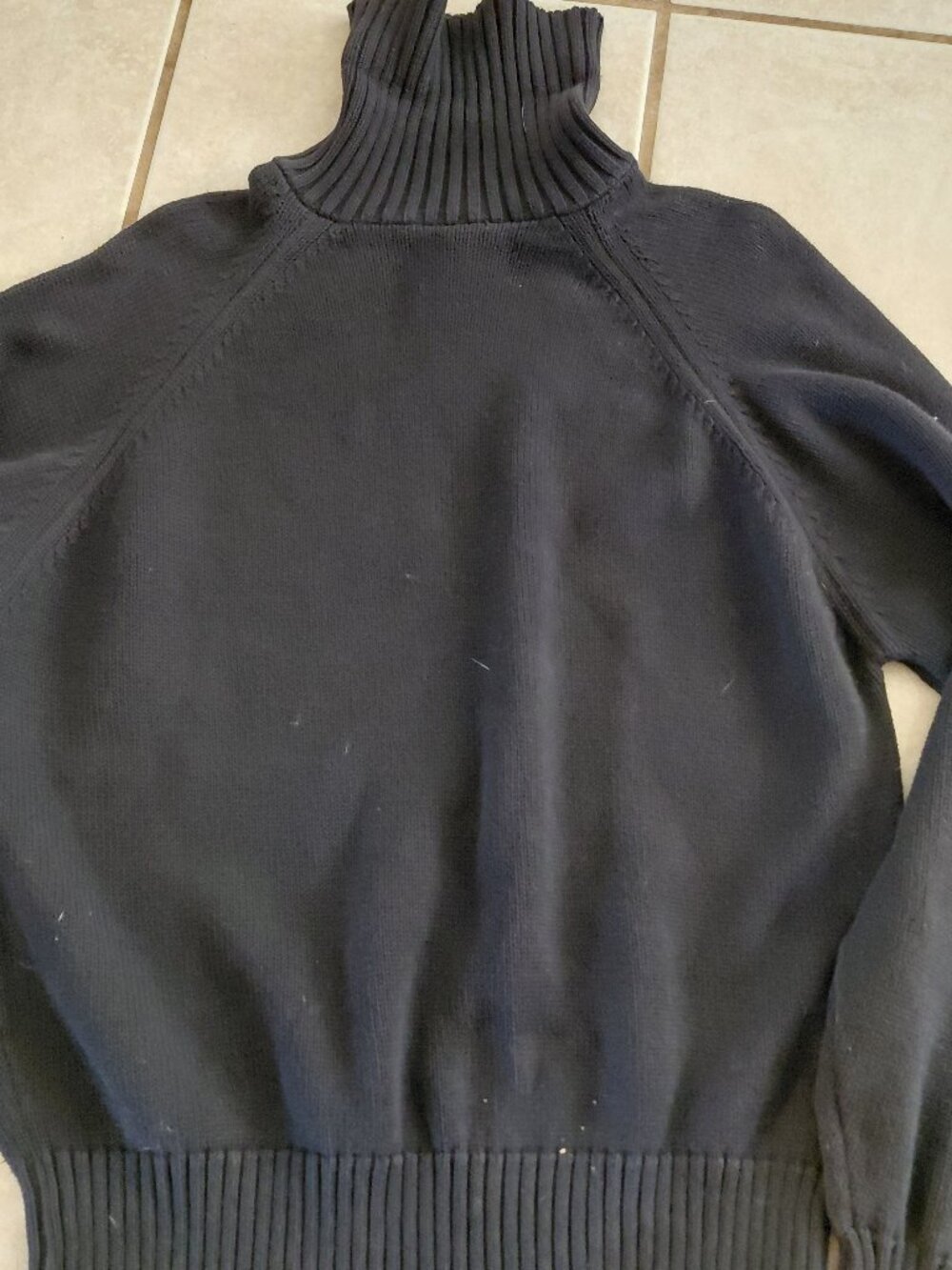 Womens Lands End Black Gray Turtleneck Cotton Soft Classic Thick Knit Sweater